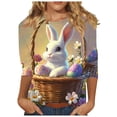 thumbnail image 3 of TaTaai Womens Daily Easter Printed Blouse 3/4 Sleeve Round Neck Casual Loose Fit T Shirt Fashion Pullover Soft Stretchy Comfortable Top for Spring Outing Gift, 3 of 5