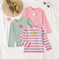 thumbnail image 2 of Faraee 3 Pack Toddler Girls Long Sleeve Shirts Baby Ribbed Layering Crew Neck Basic Tee Flower Casual Slim Fit Tops (2-3T,Light Green), 2 of 5
