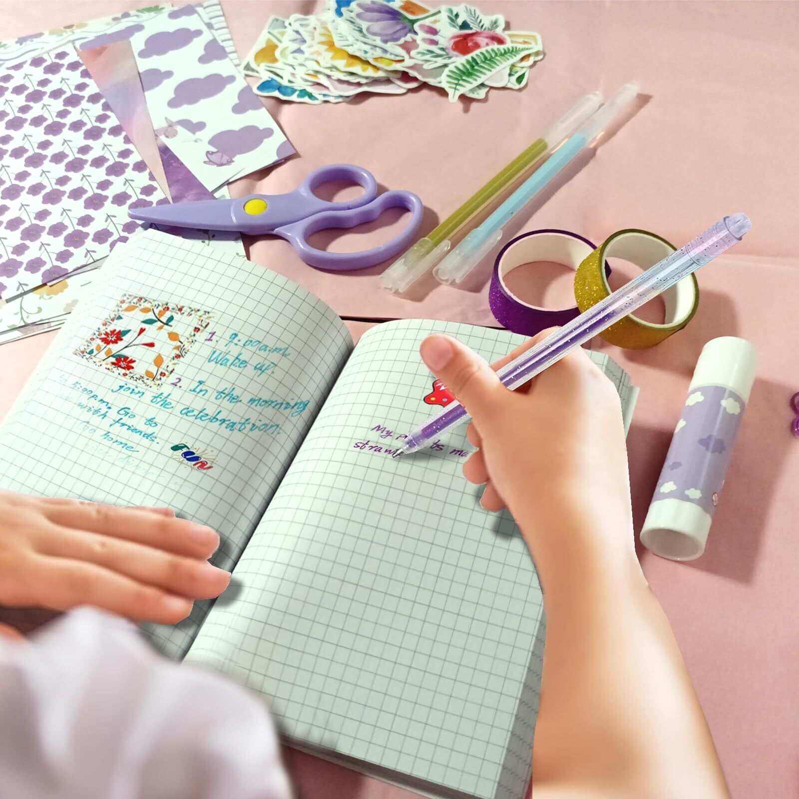 DIY Journal Kit for Girls - 180 Pcs Scrapbook & Diary Supplies Set, Ideal for Teen and Tween Girls Ages 8 9 10 11 12 13 14+ Christmas Gifts for Teen Girls, Journaling Art Crafts Kit (Purple)