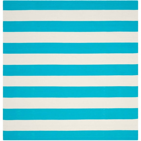 SAFAVIEH Montauk Saranna Striped Cotton Area Rug, Turquoise/Ivory, 6' x 6' Square