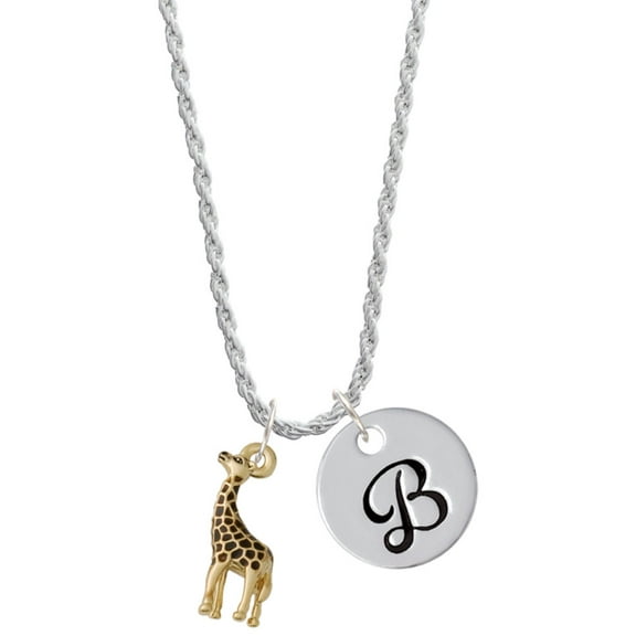 Delight Jewelry Goldtone Brown Giraffe Silvertone Script Initial Disc - B - Charm Necklace, 20"+3"
