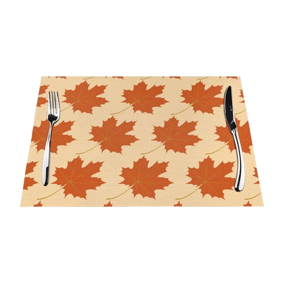 ZNDUO Placemats, 4 PCS Heat Resistant Stain Resistant Woven PVC Insulation Placemats, Durable Washable Elegant Table Mats for Dining-Maple Leaf Texture, 18"x12"