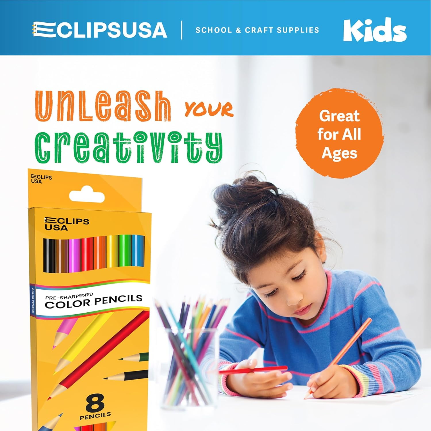 E-Clips USA Pre-Sharpened Colored Pencils, Bulk Color Pencil Set, 8-pc 80-pack