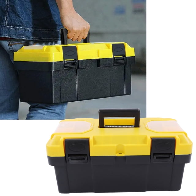 Multifunctional Plastic Tool Box With Clear Lid, Comfortable Handle, Double Layers Design For Electrician Hardware Tools, Portable Tray Toolbox For Convenient Storage
