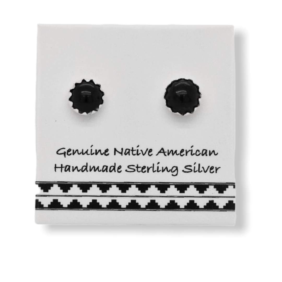 5mm Genuine Onyx Stud Earrings Sterling Silver, Authentic Indigenous New Mexico Tribe Handmade, Nickel Free