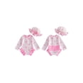 thumbnail image 2 of BemeyourBBs Toddler Baby Girls Bow Striped One Piece Swimsuit with Sun Hat Infant Girl Bathing Suit Long Sleeve Rash Guard Back Zipper Ruffled Trim Swimwear Summer Beachwear, 2 of 9