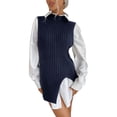 thumbnail image 3 of Chaleco de punto con dobladillo dividido, chaleco tipo suéter de cuello redondo para mujer, chaleco tipo suéter, chaleco tipo suéter de cuello redondo, características líderes en su clase, 3 of 8