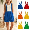 thumbnail image 2 of QINGFSAP Big Kids Loose Solid Suspender Shorts Soft Breathable Multi Pockets Back To School Overalls Shorts 2-15T, 2 of 9
