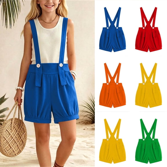 Miluxas Girls Boys Bib Shortalls Overalls Teen Adjustable Strap Sleeveless Jumpsuits Baggy Straight Wide Leg Shorts Overall Yellow 14 Years
