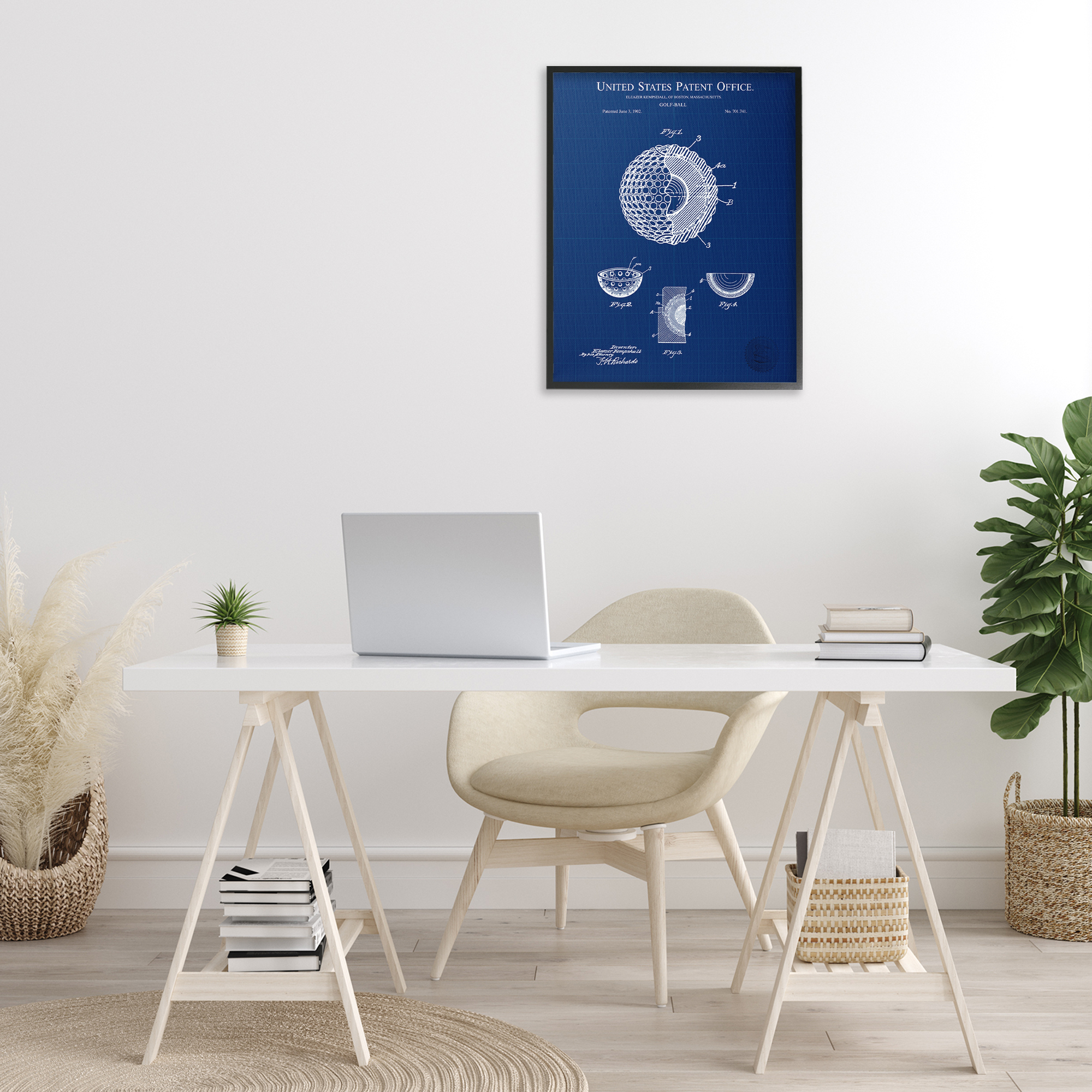 Stupell Industries Golf Ball Blueprint Sports Painting Black Framed Art Print Wall Art, 24 x 30