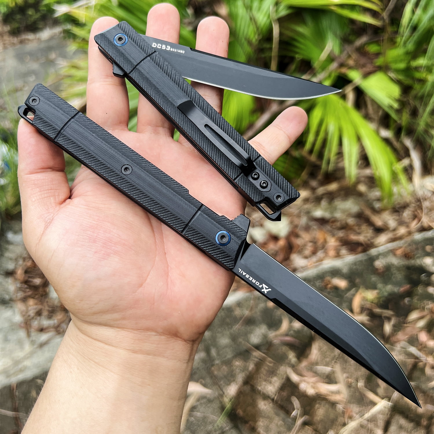 FORESAIL Pocket Folding Knife Black PVD DC53 steel and Black G10 Handle  Outdoor Camping EDC knife