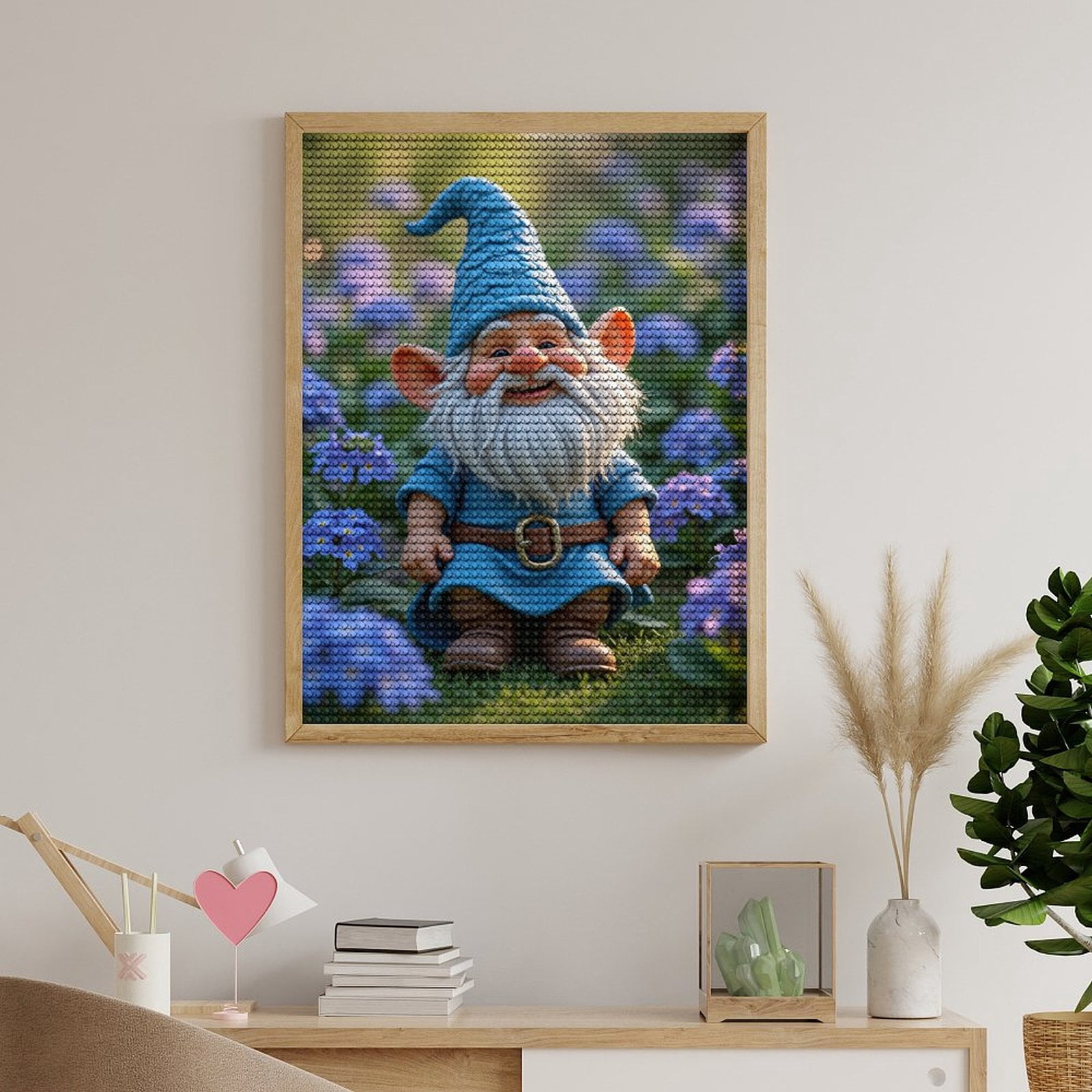Diamond Art Kits for Adults, Gnome In Blue With Flowers 5D Diamond Painting Kits for Adults Beginners, DIY Full Drill Diamond Painting, Gem Art and Crafts 12x16