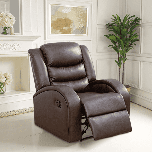 MAYEERTY Faux Leather Recliner Chair, Adjustable Backrest Reclining Chair for Living Room, Brown