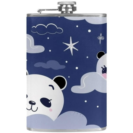 

josid Panda Pattern 3.6x6in Stainless Steel Small Flask Leak-Proof Stainless Steel Construction Wrapped in Premium Two-Layer Leather Nano-Printed Design 227ml Capacity