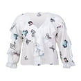 thumbnail image 2 of PENGXIANG Chemise à Volants Boutonnée pour Femmes, Décontractée, Col en V, Manches Longues, Blouse en Chiffon, 2 of 8