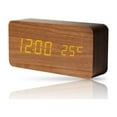 thumbnail image 2 of Yuarrent Despertador LED de madera digital Dormitorio Cabecera Escritorio Control de voz Despertar Relojes Calendario Decoración Temperatura Decoración del hogar Madera Marrón, 2 of 6