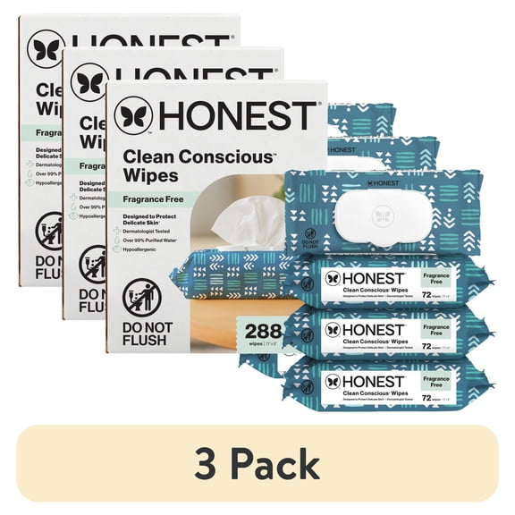 (3 pack) The Honest Company Plant Based Baby Wipes Fragrance Free 288 Count
