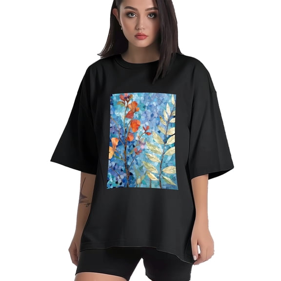 Plus Size Shirt for Women Black Tops for Women Short Sleeves Shirt for Women Watercolor Art 2 T Shirt Crewneck Shirt for Women XS