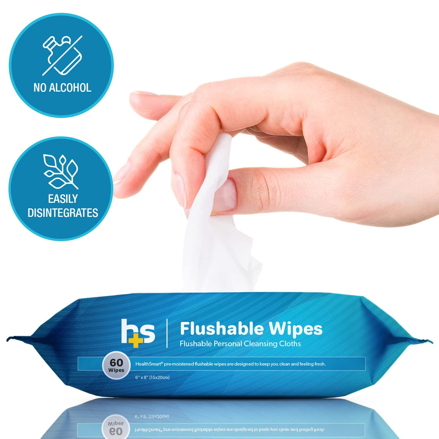HealthSmart 180 Count Flushable Wipes, for Sensitive Skin, 3 Packs of 60