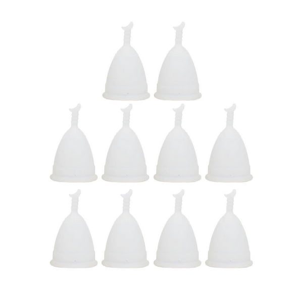 10pcs Soft Silicone Menstrual Cup Set Portable Flexible Reusable Crescent Stem Period Cup for Women White