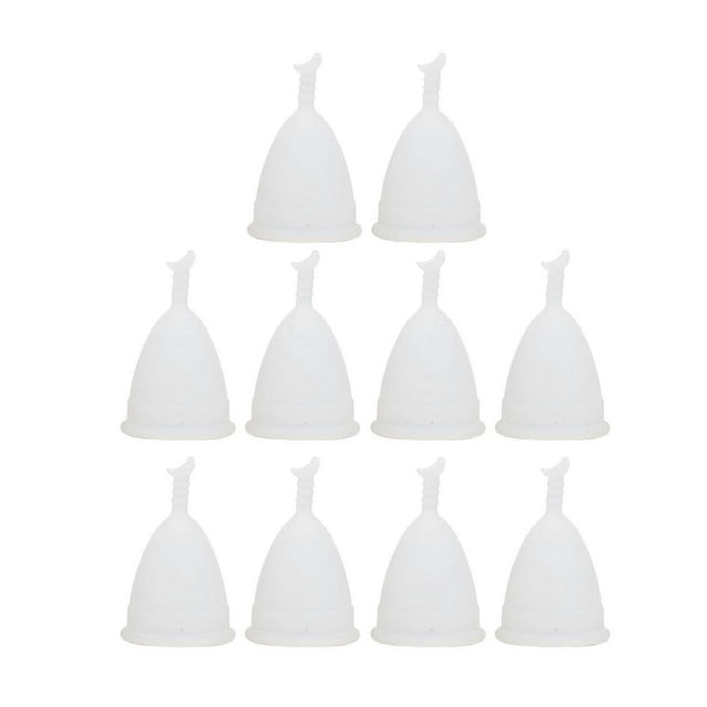 10pcs Soft Silicone Menstrual Cup Set Portable Flexible Reusable Crescent Stem Period Cup for Women White