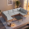 thumbnail image 4 of LazySunsets 7-Piece All Weather Light Gray Wicker Patio Sectional Conversation Set, Water Resistant Thick Cushions & Tempered Glass Coffee Table for Backyard Poolside Porch, 4 of 8