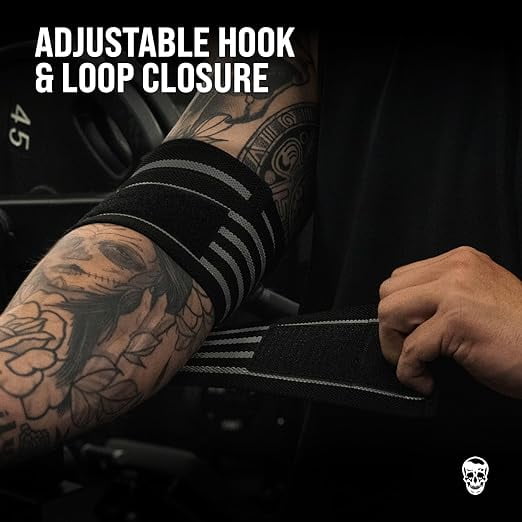 Gymreapers Weightlifting Elbow Wraps (1 Pair) - Flexible 40'' Elbow Compression Strap & Joint Support Brace - For Bench Press, Powerlifting, and Pressing