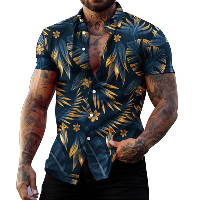 Camisas Para Hombre Manga Larga Nueva camisa informal para hombre, camisa de moda de calle, camisa de manga corta para la playa (Navy, XL)