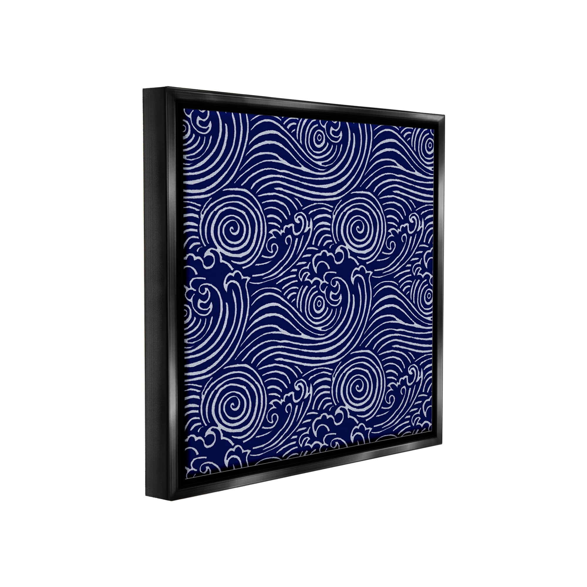 Stupell Industries Blue Traditional Waves Nature Painting Black Floater Framed Canvas Art Print Wall Art, 18 x 18