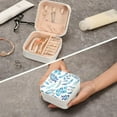 thumbnail image 7 of GZHJMY Travel Jewelry Box Bright Blue Foliage PU Leather Jewelry case Small Portable Jewelry Organizer Box(White) for Necklace Bracelet Earrings Rings, 7 of 7