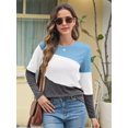 thumbnail image 5 of Women'S Color Block Tops Casual Long Sleeve Tunic Round Neck Pullover Shirts Blue Gray XXL, 5 of 6