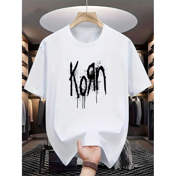 Men's Soft Breathable Crew Neck T-Shirt - Quick Dry, Stylish Graphic Tee with "KORN" Print, Casual Summer Shirt for Casual Attire