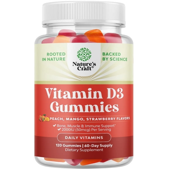 Chewable Vitamin D Gummies for Adults - Delicious Daily 2000IU per serving Vitamins for Adults Immune Support Plus Muscle and Bone Health - Gluten and Gelatin Free Non-GMO Fruit Flavors 120 gummies