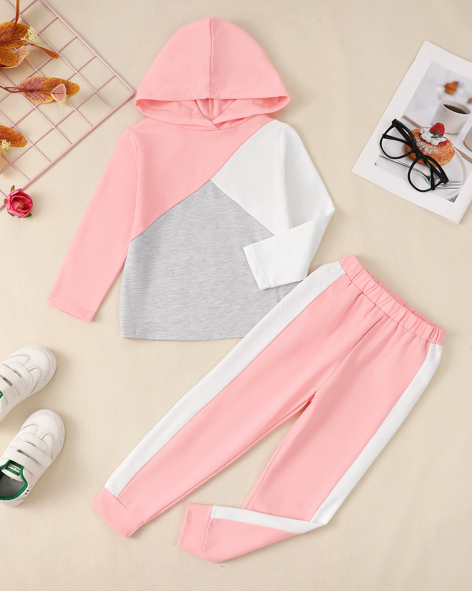 5T Kids Girl Clothes Little Girl Outfits Hooded Long Sleeve Tops Pants Set Little Girl Fall Clothing Outfits Pink 5-6 Years Little Girl Clothes