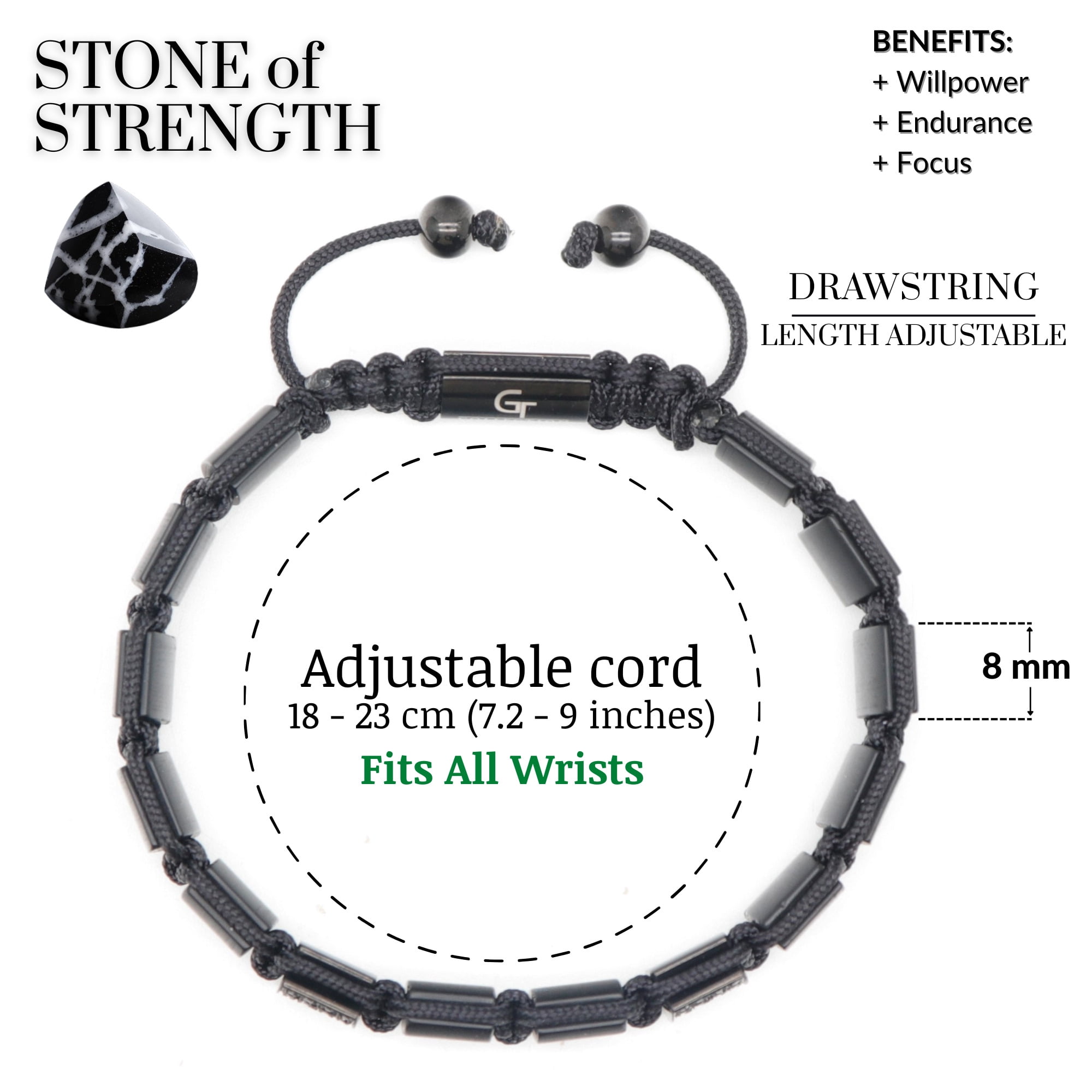 Men's BLACK ONYX Flat bead Bracelet | Gift for Men | One Size Fits All | 100% Natural | Gemstone Adjustable Bracelet
