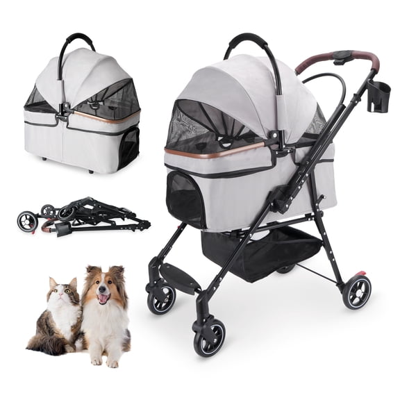 Vacmaster 4-Wheel Foldable Pet Stroller for 2 Dogs & Cats 360° Rotating Wheels, with Brake,Separable Carrier & Travel Bag,Breathable, Up to 50lbs,for Small Medium Animals