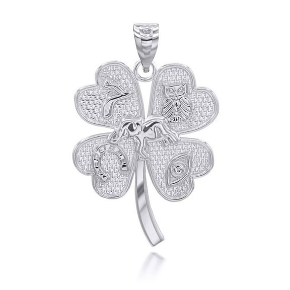 Sterling Silver Four Leaf Clover Good Luck Charm Pendant