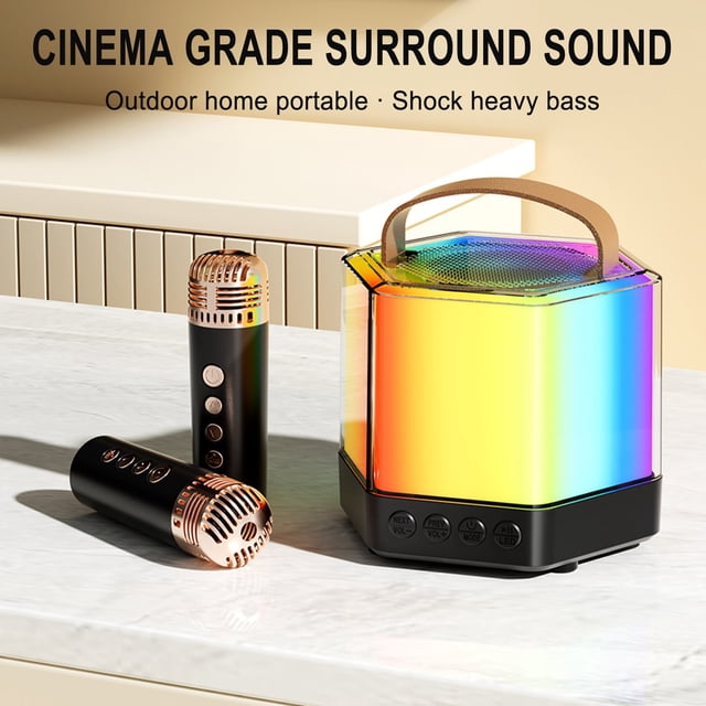 Wireless Bluetooth Speaker with Microphone for Home Karaoke, 5 W Output, 100 Hz–10 kHz Range, LED Lights, DSP Noise Reduction, Reverb Effect