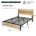 thumbnail image 3 of Queen Platform Bed Frame with Storage Headboard, Upholstered Queen Bed Frame with Charging Station and LED Light, Heavy Duty Frame Support, No Box Spring Needed, Noise Free, 3 of 7