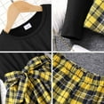 thumbnail image 4 of Tween Girls Outfits Set Long Sleeve Crewneck Plaid Dress With Matching Pants 2 Piece Casual Winter Fall Clothes Yellow Size 10-11T, 4 of 9