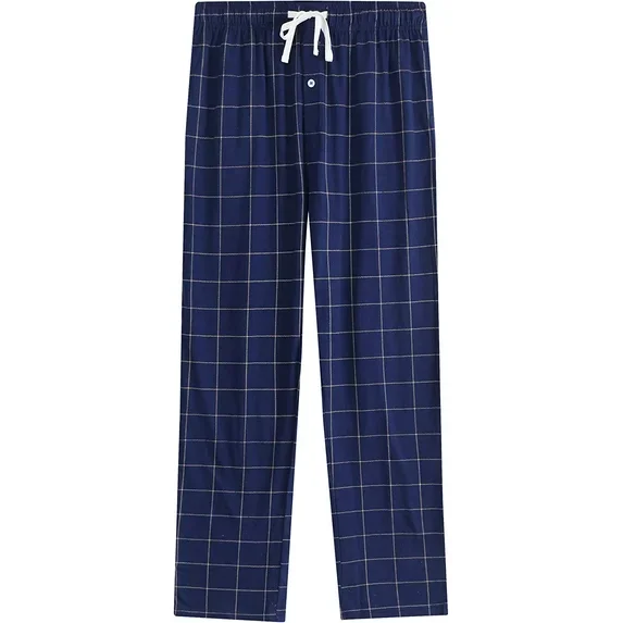 Vulcanodon Mens Plaid Sleep Pants, Cotton Pajama Pants with Pockets, Soft Lounge Pajama Bottoms for Men