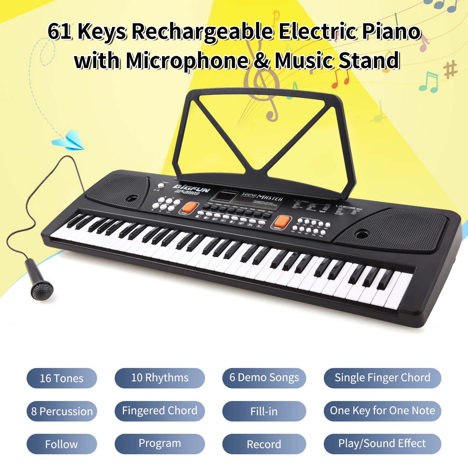 Eccomum 61-Key Rechargeable Electronic Piano with Microphone photo 6