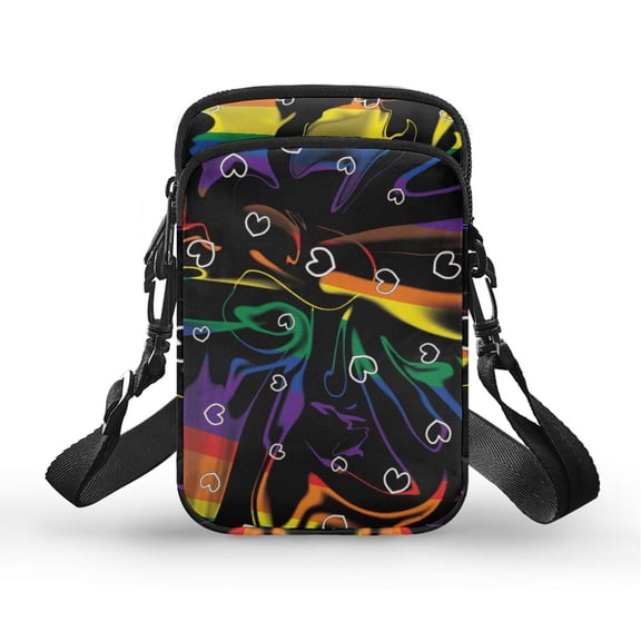 HELLHERO Underarm Shoulder Bag Polyester Double Deck Colorful Heart Texture Pattern for Travel Daily Use Adult