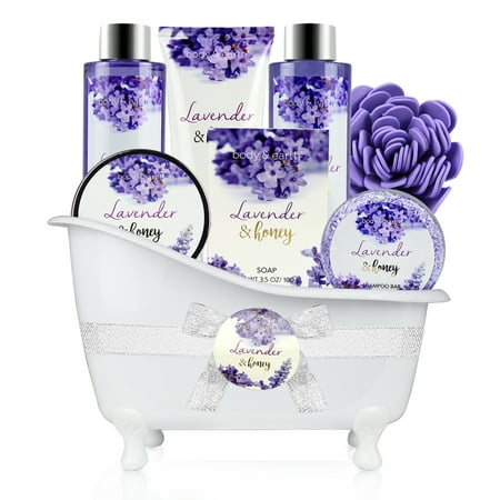 Kohler Shower Body Set Bath and Body Set - 8 Pcs Bath Spa Gift Sets with Lavender and Honey Scent, Includes Bubble Bath, Shower Gel, Soap, Body Lotion, Bath Salt and More, Perfect Gift Basket for Pampering and Relaxation ()