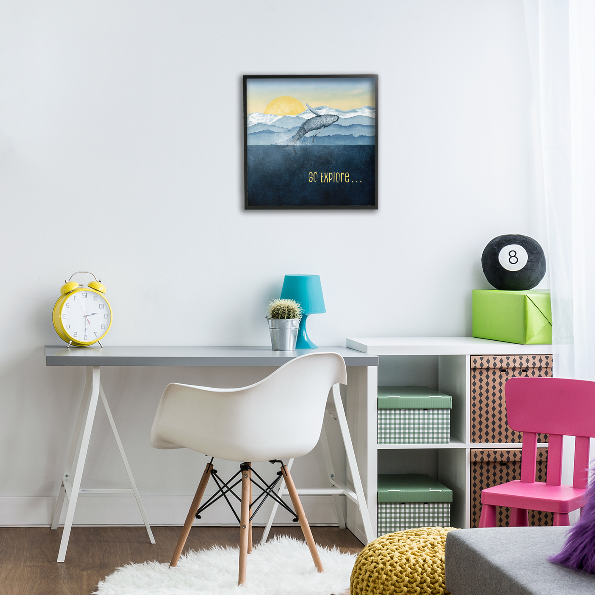 Go Explore Whale Breach Black Framed Giclee Art, design by Brett Blumenthal