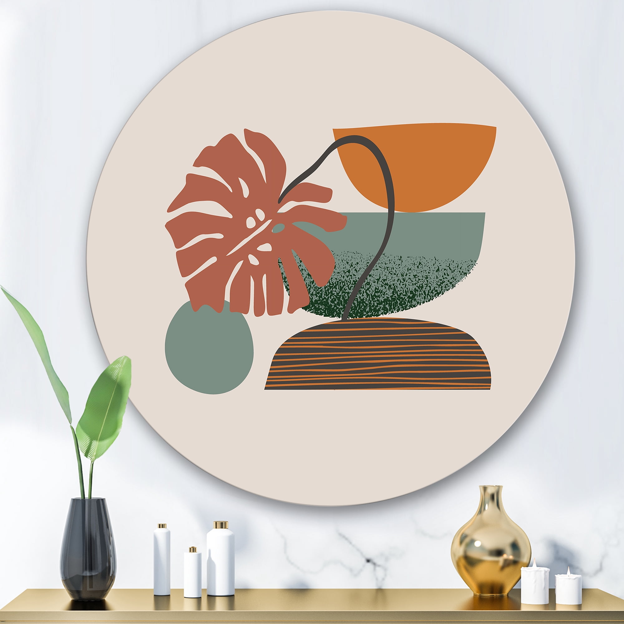 Designart 'Abstract Colorful Geometric Art Collage III' Modern Circle Metal Wall Art 29x29 - Disc of 29