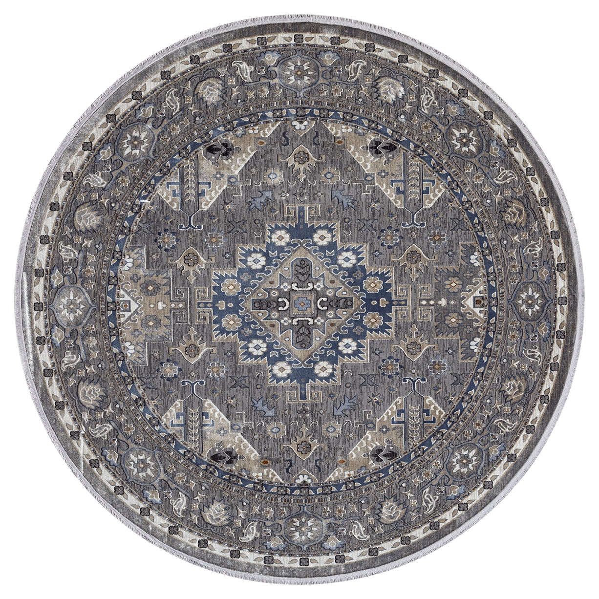 United Weavers Riviera Azure Round Rug, Border Pattern, Grey, 7'11" X 7'11"