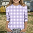 thumbnail image 3 of Ugoldhm Shirts for Girls Crewneck Plaid Summer Tunic Tops Casual Fall Kids 3/4 Sleeve Tees, 3 of 5