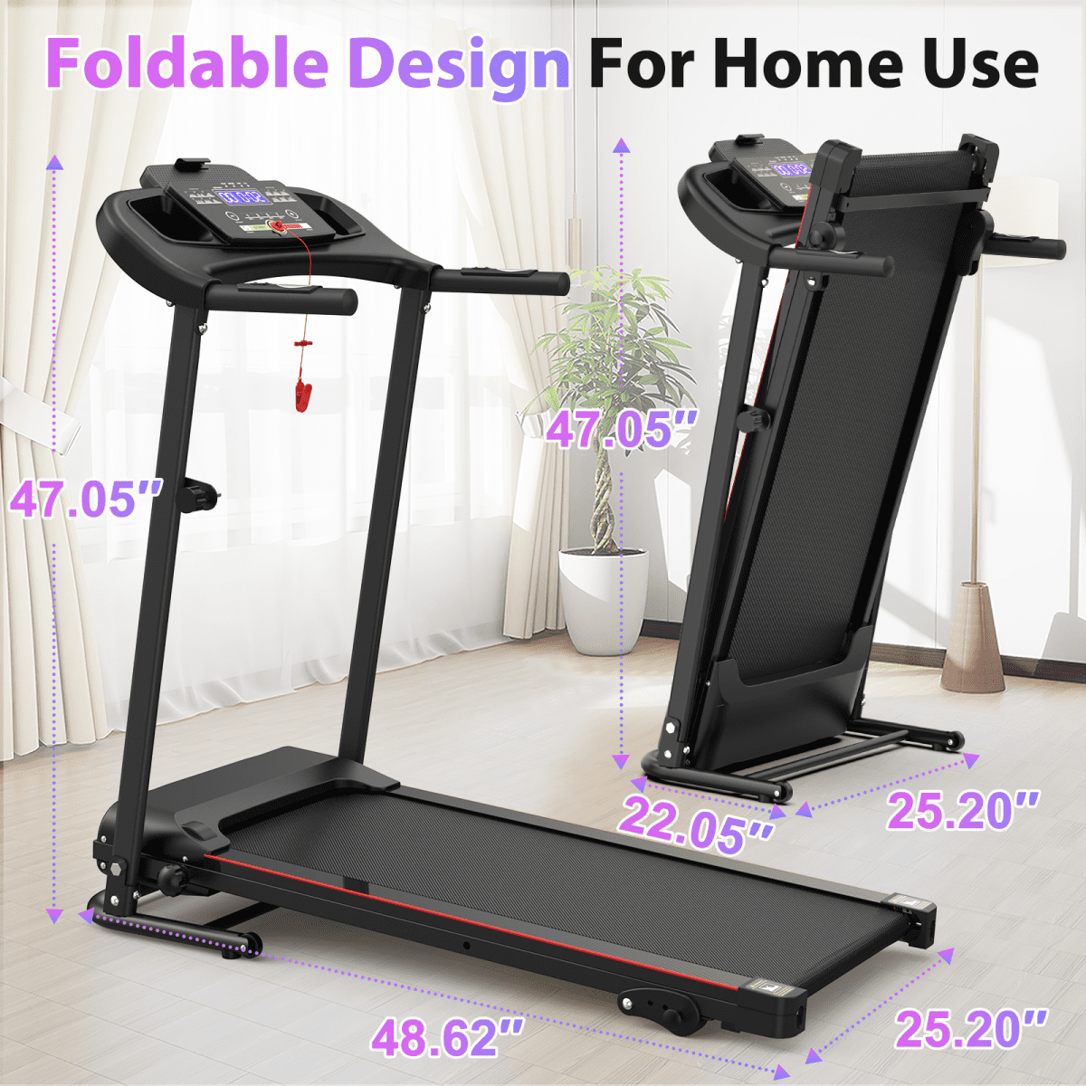 2.5HP Bluetooth Sensor Treadmill with 3-Level Incline, Folding Home Treadmills, 12KM/H Speed – 265LBS Capacity for Home Gym Use