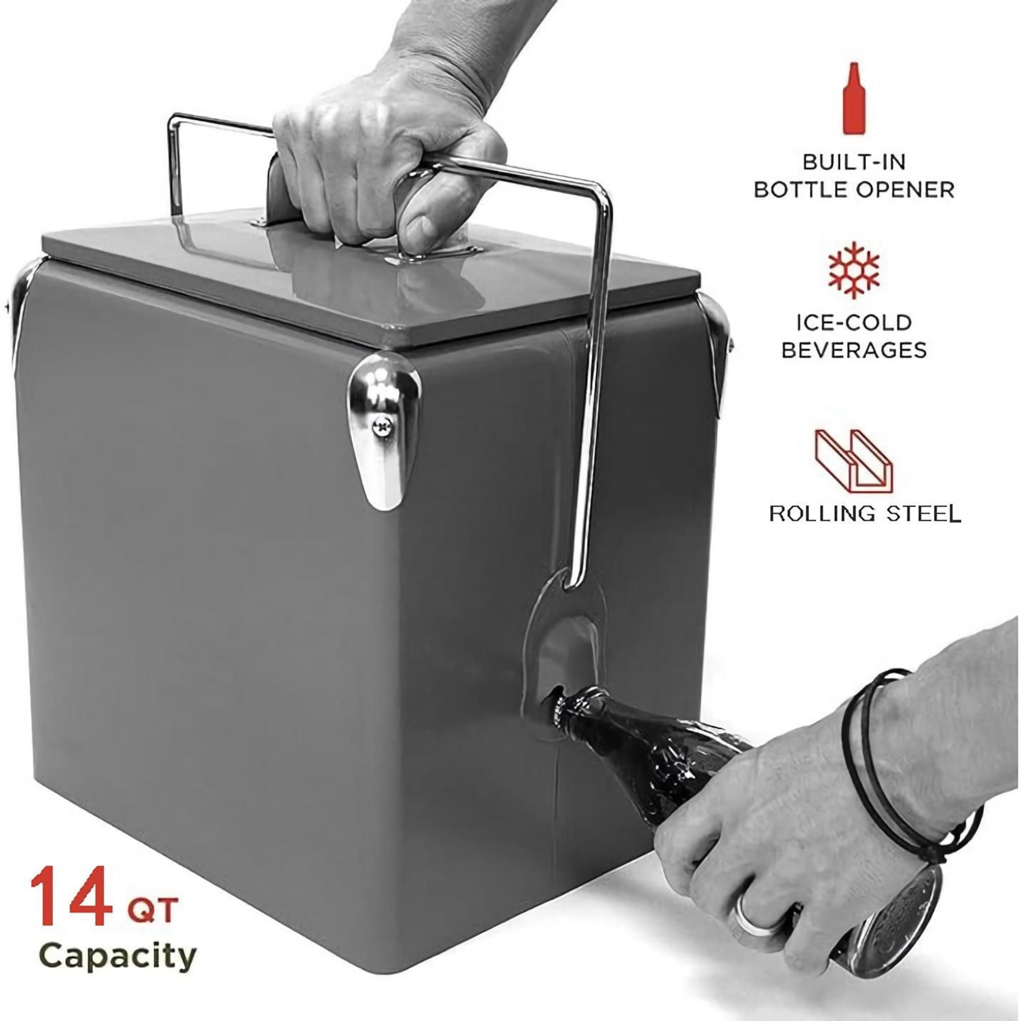 Yakimoto 14Qt Retro Metal Cooler - 18 Can Portable Ice Chest with Bottle Opener